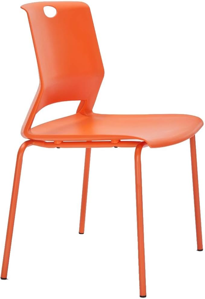 Stackable Chairs Set of 4, Office Waiting Room Chair Plastic Seat, Orange Stacking Chairs with Sturdy Metal Legs, Guest Chair for Conference Rooms, Churches, Living Rooms, Classrooms(Orange).