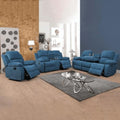 AYCP Bonded Leather Living Room Furniture Set Reclining Sofa Set Loveseat Furniture Sets in Living Room Sofa Recliners (3 Pieces, Blue Microfiber)