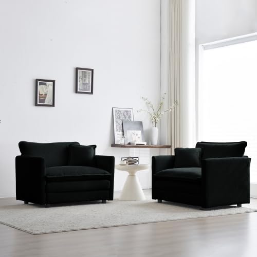 Aoowow Single Deep Seat Sofa Comfy Chenille Couch,Modern Upholstered Accent Armchair with Pillow for Living Room Bedroom Apartment(Black)