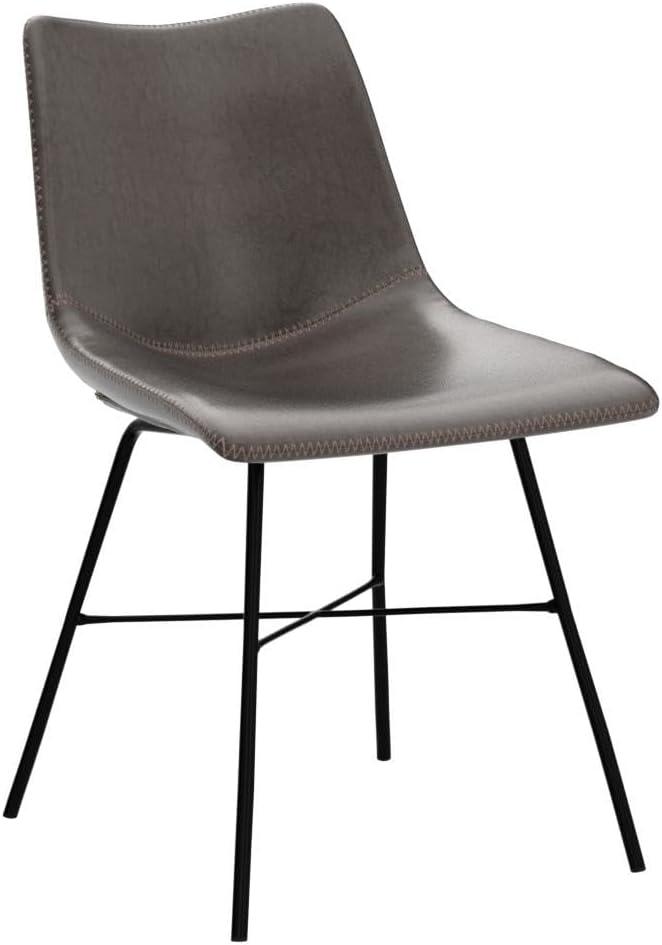 POLY & BARK Paxton Leather Dining Chairs – Set of 2 Modern Dining Room Chairs with Low Back – Faux Leather Upholstery and Matte Black Steel Base – Comfortable Seating for Stylish Interiors – Brown
