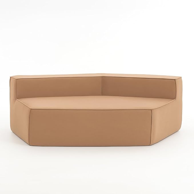 EPOFIT 1-Seater Teddy Fleece Modular Sofa Chair, Low-Profile Floor Seat with Wide Cushion and All-Foam Support, Right-Facing Design, Compressed Packaging – Brown