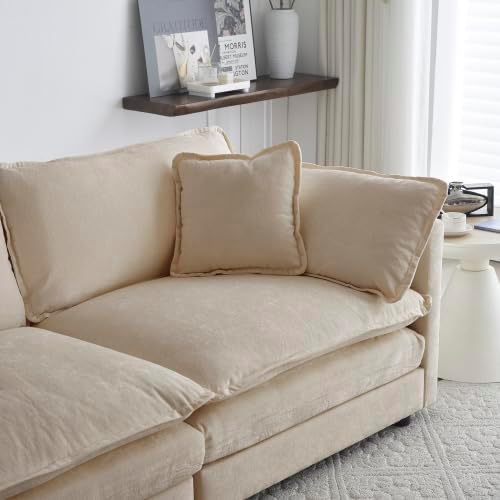 Aoowow Modular Sectional Sofa Modern Convertible L Shaped Couch,147.2 Inch Deep 4-Seater Sofas Set Comfy Chenille Cloud Sofas and Couches with Movable Ottoman for Living Room Apartment（Light Coffee）