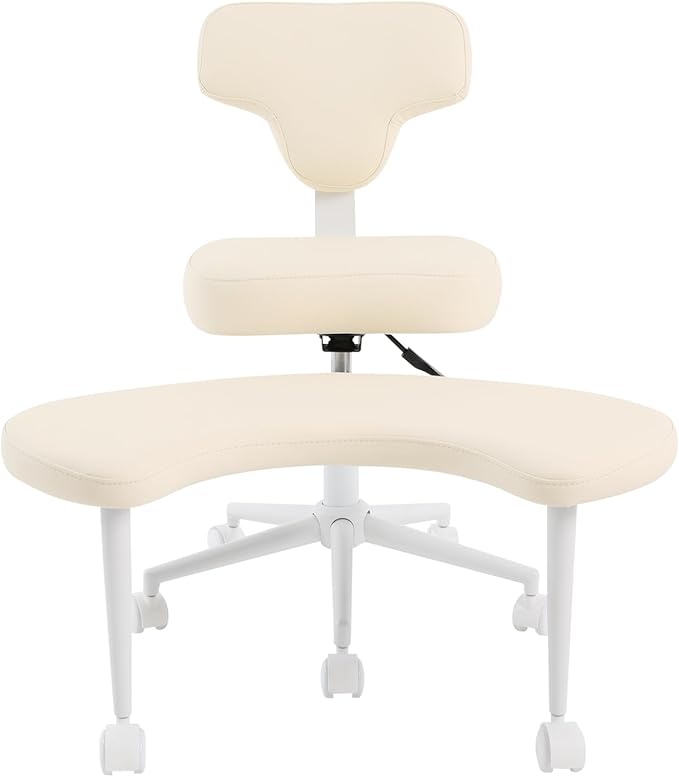 Ergonomic Floor Chair, Cross Legged Desk Chair with Back Support, 360 Swivel Kneeling Chair Adjustable Height, 286lbs Kneeling & Regular Seating for Home Office (Beige)