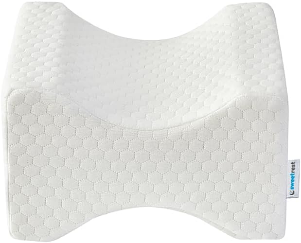 Knee Pillow – Memory Foam Leg Positioner with Ergonomic Shape – Side Sleeper Support – Removable & Washable Cover – White