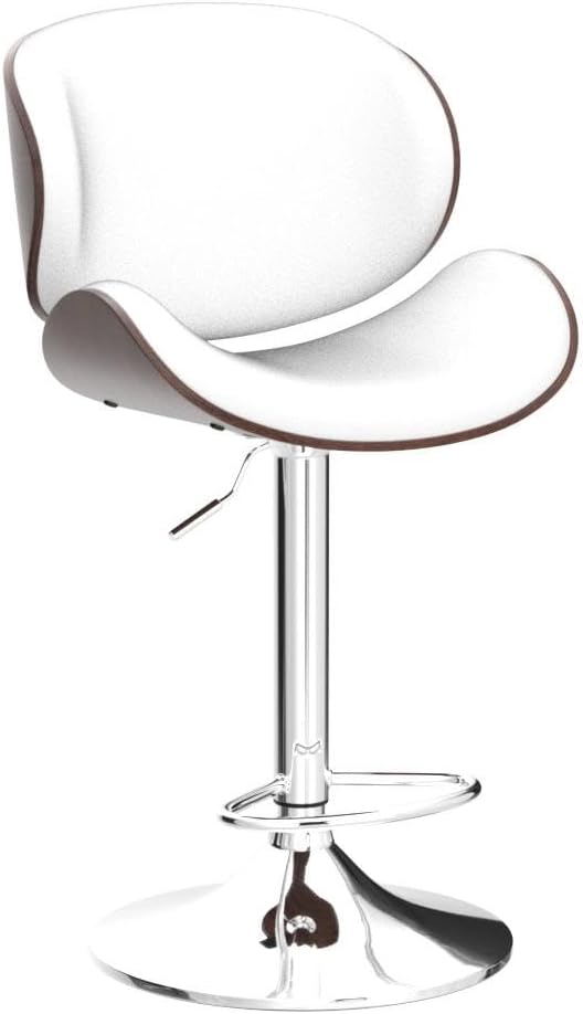 Aowos Bar Stools Set of 4, Adjustable Swivel Leather Bar Stools for Kitchen Island, Mid Century Modern Counter Height Bar Chairs Barstools with Back & Footrest (White)