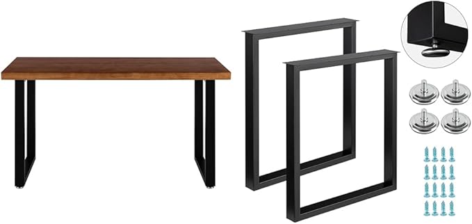 LCSDLHLSY Metal Table Legs 28 inch Height x 24 inch Wide with Adjustable Protector Feet, Industrial & Rustic Style Heavy Duty Metal Furniture Legs for Desk/Table, (Bear Up to 800lb), Black, Set of 2