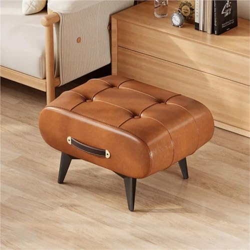 Portable Brown Footstool with Handle, Modern Under Desk Footrest, Stylish Foot Rest for Living Room, Bedroom, Entryway - Comfortable & Versatile Seating Solution