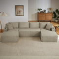 134" Modular Cloud Sectional Sleeper Sofa Couch for Living Room, U Shaped 6 Seat Sofa with 2 Storage Pockets, 2 Pillows & 2 Cup Holders, No Assembly Required (Camel)