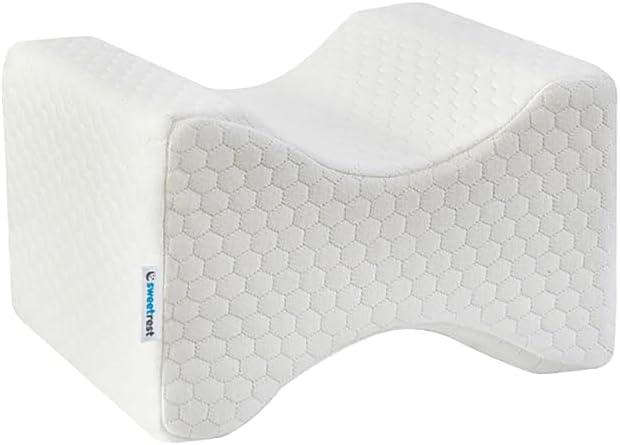 Knee Pillow – Memory Foam Leg Positioner with Ergonomic Shape – Side Sleeper Support – Removable & Washable Cover – White