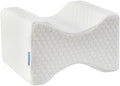 Knee Pillow – Memory Foam Leg Positioner with Ergonomic Shape – Side Sleeper Support – Removable & Washable Cover – White