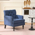 Tufted Club Chair, Accent Chair with Lumbar Pillow, Upholstered Button Armchair, Linen Fabric Sofa Chairs for Bedroom, Living Room, Mid Century Modern with Studded Reading Chair Blue