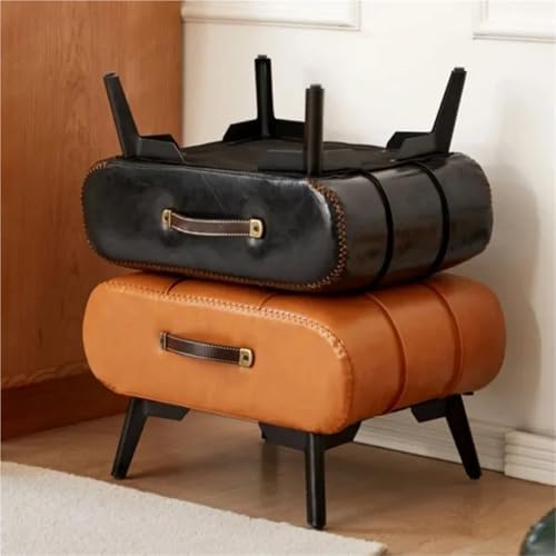 Portable Brown Footstool with Handle - Modern Under Desk Footrest, Stylish Living Room & Bedroom Foot Rest, Compact Foot Support for Entryway & Home Use