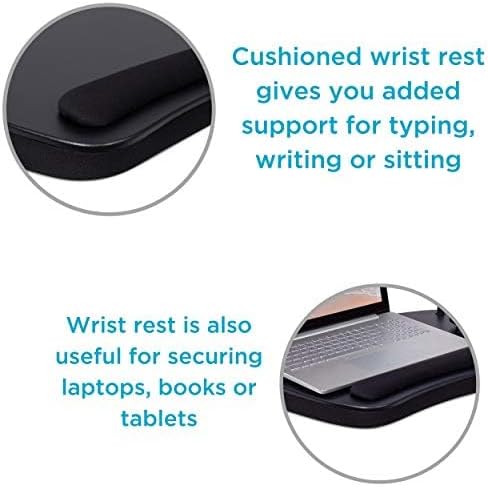 BIRDROCK HOME Oversized Lap Desk with Memory Foam Cushion - Portable w/USB Light & Wrist Rest, Ideal for Work from Home, Students & Gaming, Ergonomic Design for Comfort - Matte Black