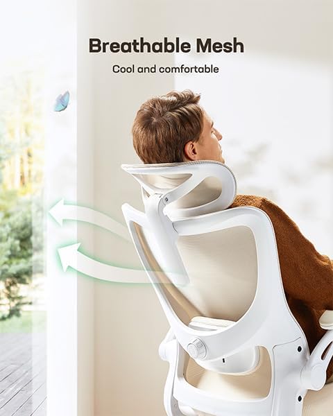 Marsail Ergonomic Office Chair: Office Computer Desk Chair with High Back Mesh and Adjustable Lumbar Support Rolling Work Swivel Task Chairs with Wheel 3D Armrests and Headrest (White)