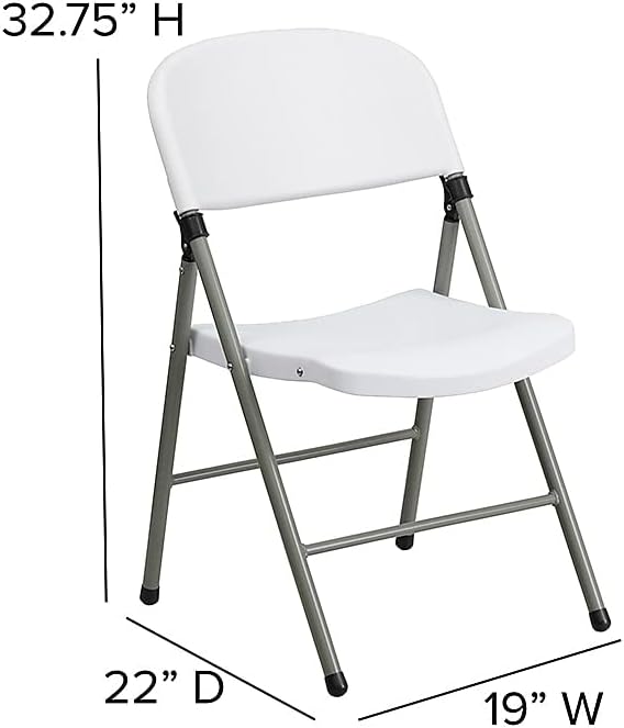 Flash Furniture HERCULES Series White Plastic Folding Chairs | Set of 2 Lightweight Folding Chairs with Gray Frame