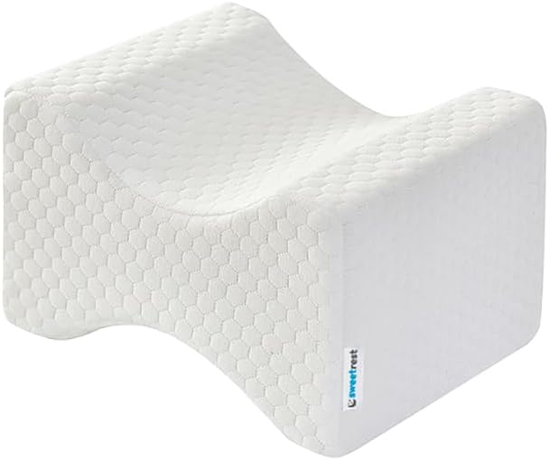 Knee Pillow – Memory Foam Leg Positioner with Ergonomic Shape – Side Sleeper Support – Removable & Washable Cover – White