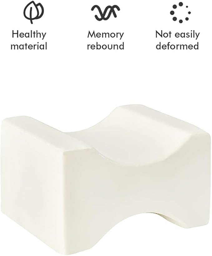 Knee Pillow – Memory Foam Leg Positioner with Ergonomic Shape – Side Sleeper Support – Removable & Washable Cover – White