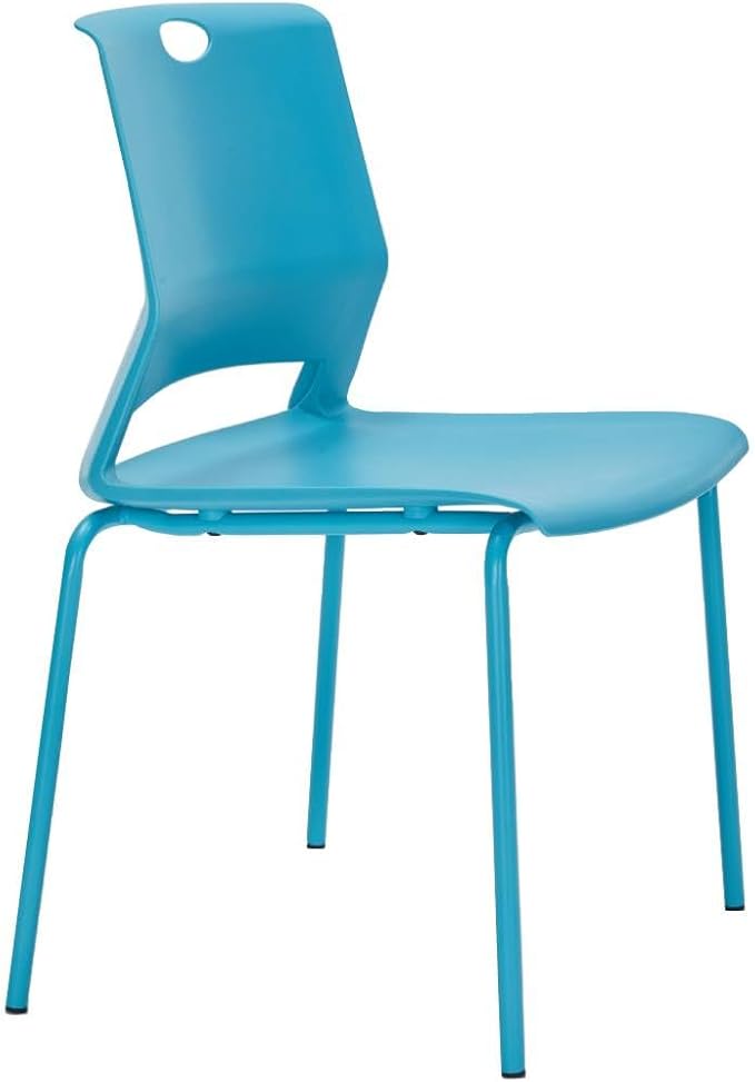 Stackable Chairs Set of 4, Office Waiting Room Chair Plastic Seat, Blue Stacking Chairs with Sturdy Metal Legs, Guest Chair for Conference Rooms, Churches, Living Rooms, Classrooms(Blue).