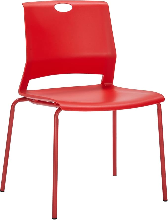 Sidanli Stackable Office Chairs, Red Guest Chairs with Comfortable Streamline Seat, Stacking Chairs No Wheels for Conference Room, Set of 4.