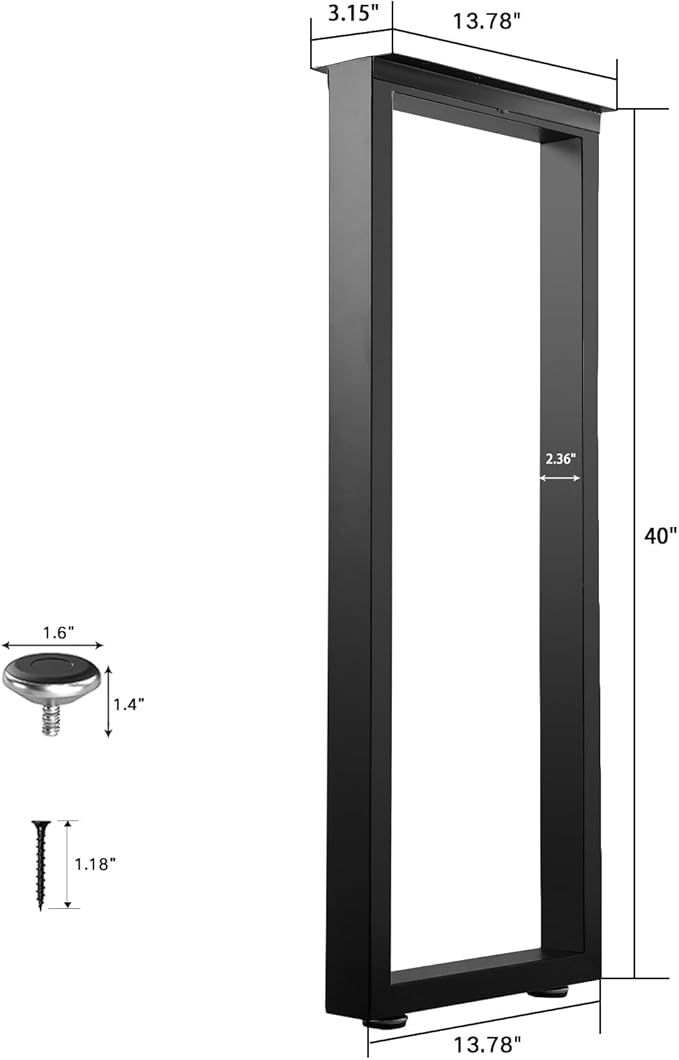 ALLCOS 40 Inch Metal Bar Table Legs, Heavy Duty Dining Table Leg with Adjustment Feet Furniture Legs, Black, Set of 2