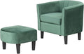 GOFLAME Accent Chair with Ottoman, Modern Velvet Fabric Barrel Chair with Footrest, Curved Backrest, Removable Seat Cushion, Upholstered Club Tub Sofa, Reading Armchair for Living Room, Bedroom, Green