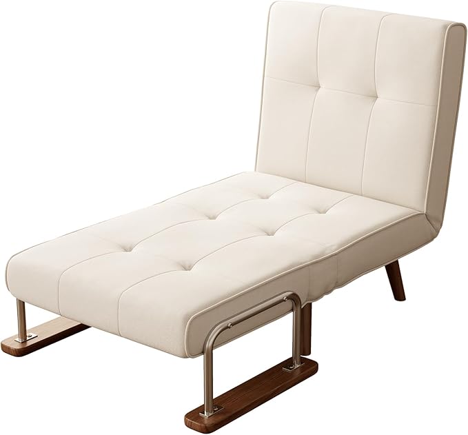 TIMBERKNOWS SUIYIMU Folding Chair Bed, 3-in-1 Convertible Sleeper Chair Bed, Futon Chair with 6-Level Adjustable Backrest for Guest Room Apartment Dorm, Cream Beige-Walnut