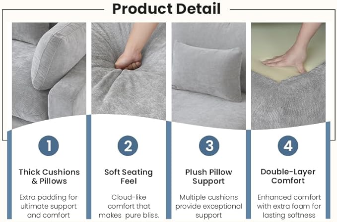 WJShome Cloud Couch for LivingRoom,190" U Shaped Modular Sectional Sofa with Ottoman,Down Filled 9 Seater Convertible Sleeper Sofa Bed Oversized Furniture Sets,Gray