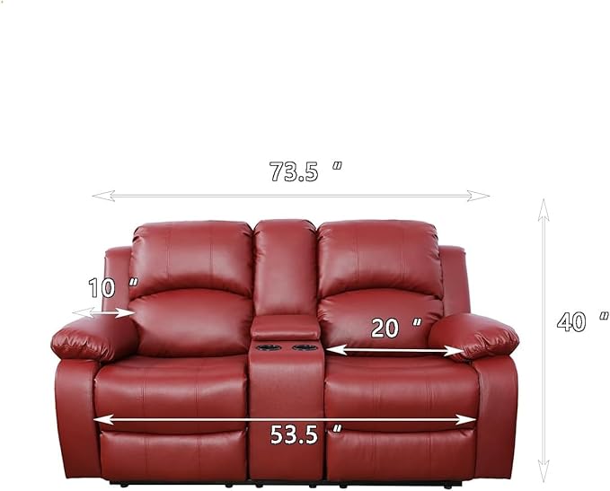 AYCP Bonded Leather Reclining Sofa Set, Loveseat with Storage, Red, Manual Recline, Living Room