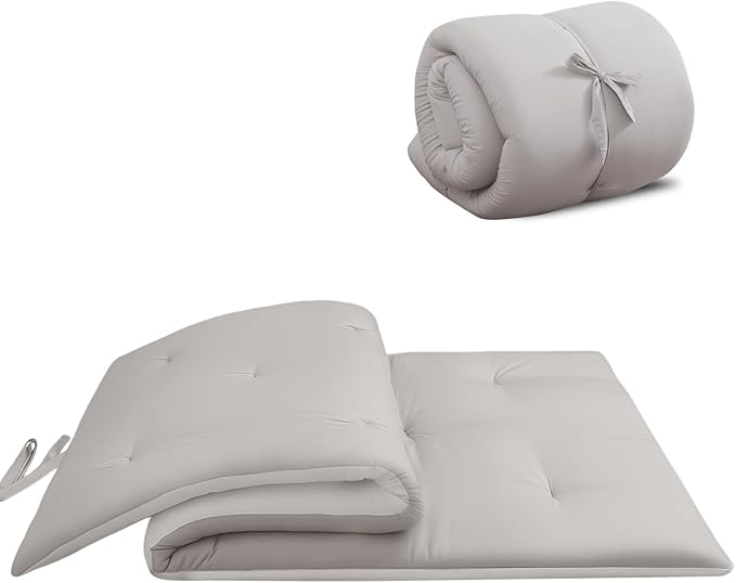 Japanese Floor Futon Mattress, 100% Cotton 2.5" Thicken Foldable Mattress Tatami Mat Sleeping Pad, High Density Foam, Ideal for Comfort and Support, Kids Floor Lounger Pillow Bed Sofa, Grey, Twin