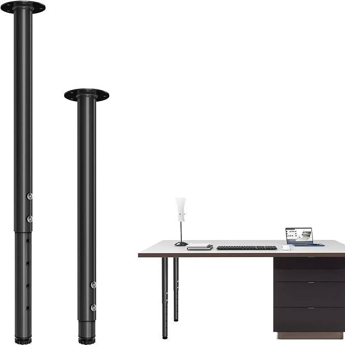 KOMOHOM Adjustable Metal Table Leg 32~51 Inch, Adjustable Furniture Leg Set, Home Office DIY Metal Desk Legs, for Computer Desk Dining Table Office Desk (2, Black)
