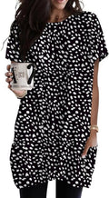 Poetsky Summer Womens Tunic Tops for Leggings with Pockets Short Sleeve Casual Long T Shirts S-3XL