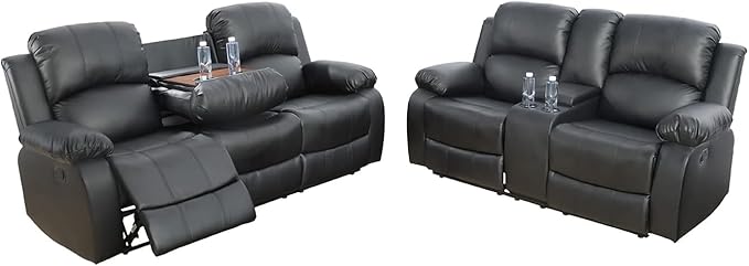 AYCP Bonded Leather Living Room Furniture Set Reclining Sofa Set Loveseat Furniture Sets in Living Room Sofa Recliners (Sofa+Loveseat, Black)