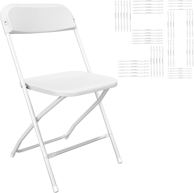 50 Pack White Folding Chairs, Portable Party Chairs, Plastic Folding Chair,Stackable Commercial Seats with Steel Frame for Office Wedding Party Patio Dinning Events, 350lbs Capacity