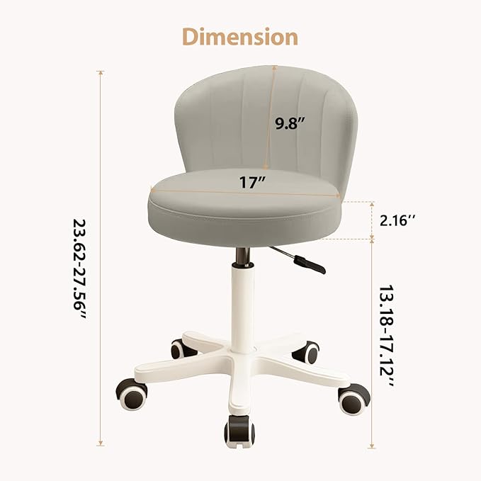 HDHNBA Small Desk Chair Round Rolling Chair with Back PU Leather Height Adjustable Swivel Vanity Work Computer Stool Chair for Home Office Bedroom, Set of 2