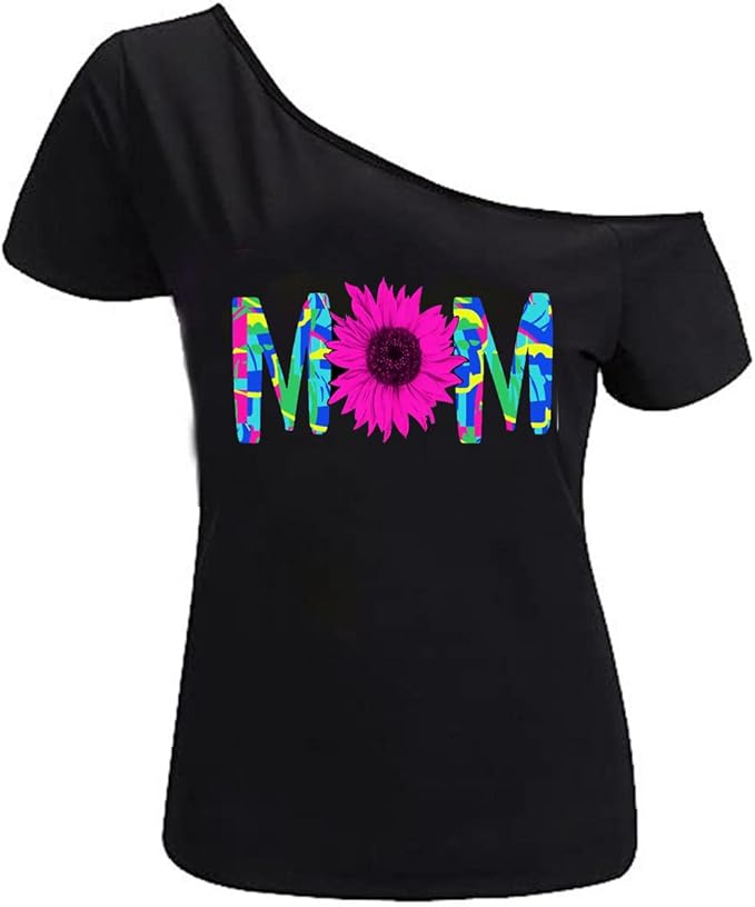 MAGICMK Women’s Short Lips Print Causal Off The Shoulder Plus Size T-Shirt Tops