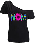 MAGICMK Women’s Short Lips Print Causal Off The Shoulder Plus Size T-Shirt Tops