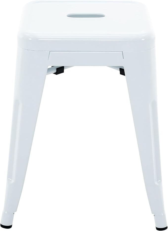 Brage Living 18 Inch Industrial Metal Stools Set of 4, Stackable Classroom Stools, Backless Metal Dining Chairs for Indoor Outdoor, Kitchen Short (White)