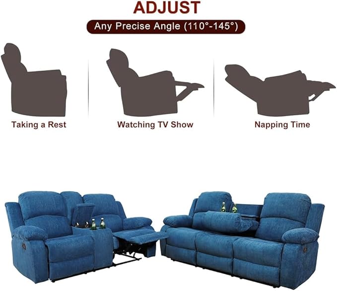 AYCP Microfiber Living Room Furniture Set Reclining Sofa Set Loveseat Furniture Sets in Living Room Sofa Recliners (Sofa+Loveseat, Blue Microfiber)