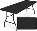SIMPLI-Magic 8ft Portable Plastic Folding Table – Indoor & Outdoor Heavy-Duty Foldable Utility Table w/Handle for Party & Camping (Black)