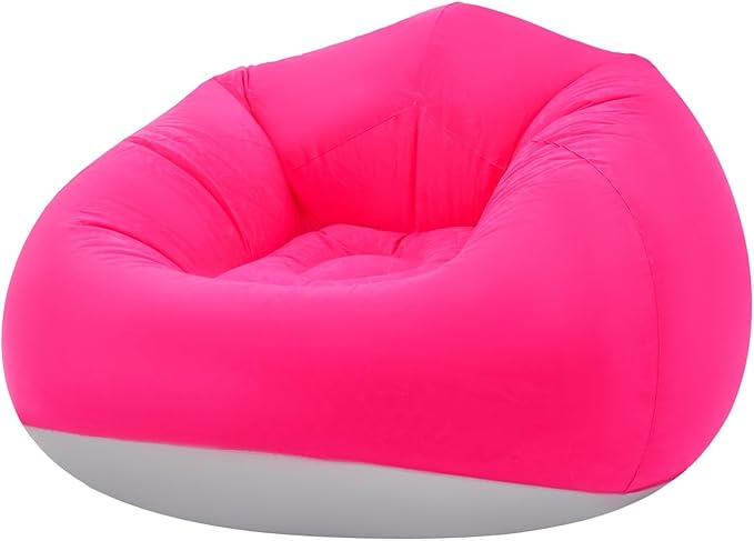 6 Pcs Bean Bag Chairs for Adults, Pink Inflatable Chairs with Foot Pump, Folding Blow Up Couch, Flocking Portable Lazy Sofa for Movie Night, Living Room, Camping, 220lbs Load Capacity