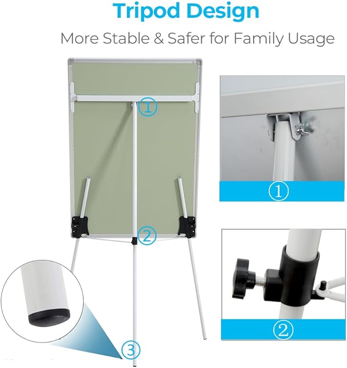 DexBoard Whiteboard Easel 36" x 24" Height Adjustable, Magnetic Dry Erase Board with Tripod Stand, Portable Presentation Easel Includes Flip Chart Paper Pad (25 Sheets), Magnets & Eraser