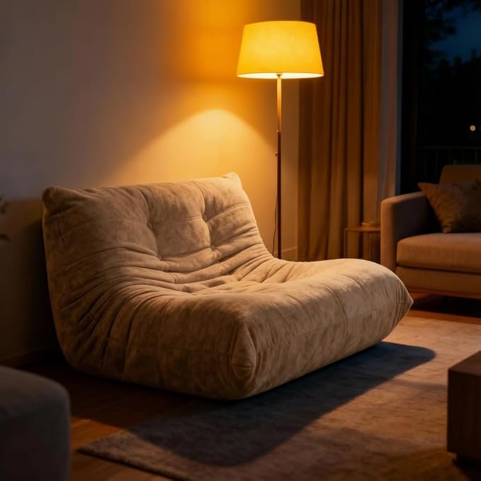 Sytopia Loveseat Bean Bag Chair, Oversized Reading Chair for Adults Ultra-Comfy, Corner Floor Sofa 40D Foam, Togo Sofa Furniture for Living Room Bedroom Gaming, Cashmere Beige