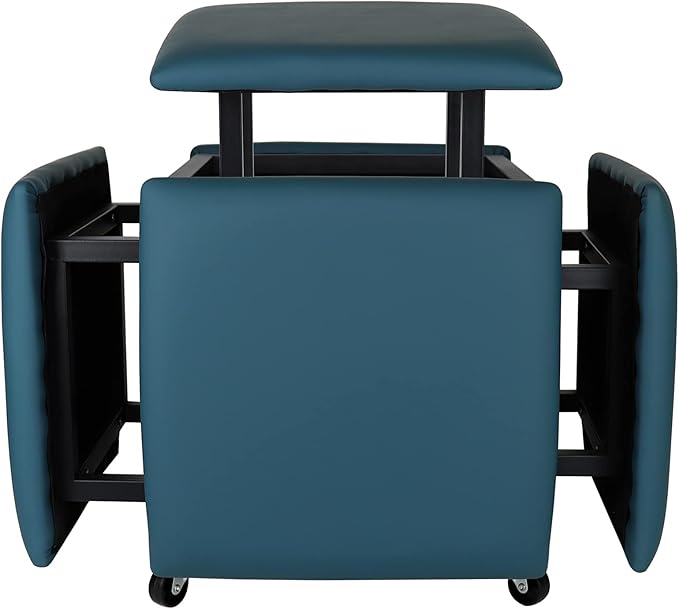 5 in 1 Nesting Ottoman Cube Chair, Stackable Stools, Leather Square Ottoman Bench, Foot Stool with Wheels for Living Room,Dining Room 15.75x15.75x16.54 inches