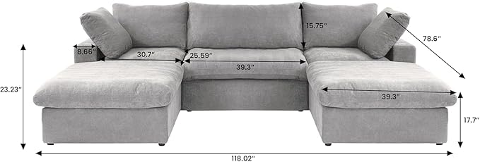 U-Shaped Cloud Sectional Couch, Light Grey Modular Sectional Sofa, Modern Comfy Cloud Sofa with Storage Ottomans, Covers Removable, Convertible Sleeper Couch for Living Room Apartment (Linen Fabric)