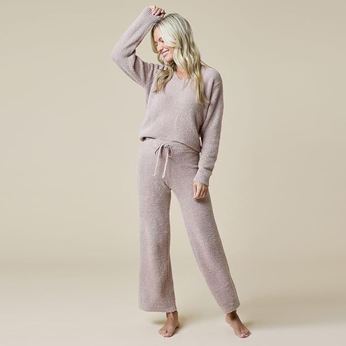 Softies Marshmallow V Neck Lounge Set for Women Ultra Soft 2 Piece Loungewear with Relaxed Top and Straight Leg Pants