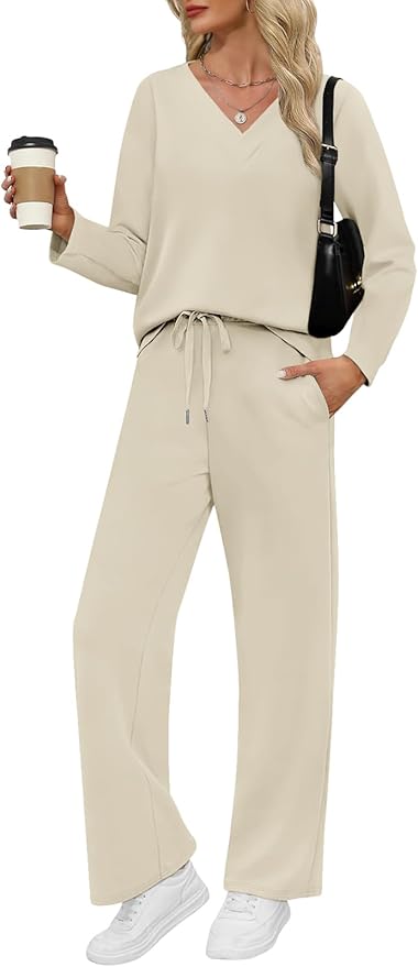 VUTRU Womens 2 Piece Lounge Sets Casual Fall Travel Vacation Outfits Tracksuit Wide Leg Loungewear 2025