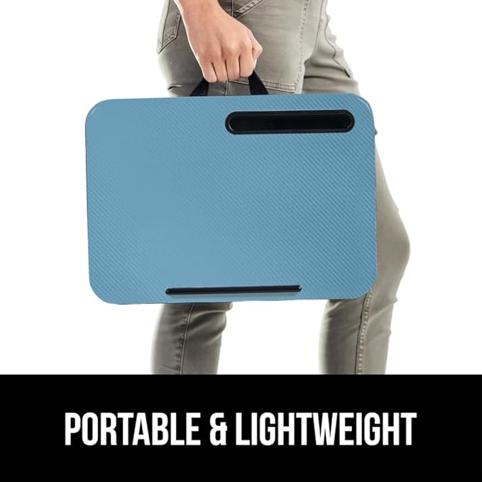 GORILLA GRIP Laptop Lap Desk with Phone Holder, Pillow Cushion Desks Fit Laptops up to 15.6", Tray Ledge Keep Computers in Place, Portable Travel Workstation Essentials for Home, Dorm Room, Blue