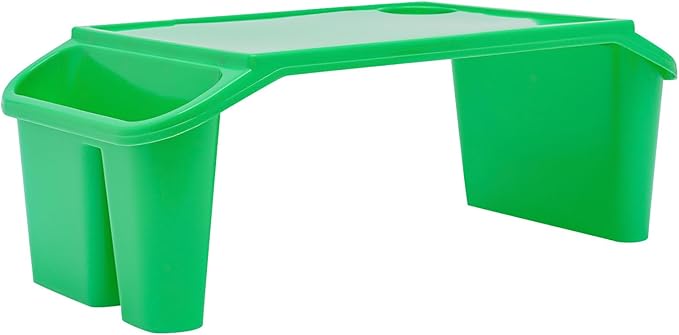 Mind Reader Kids Lap Desk, 12 PCS Kids Lap Desk Bulk Tray Lap, Portable Activity Tray with Side Storage, Stackable Plastic Desk Table for Students Drawing, Snacks, Study (Green, Small)