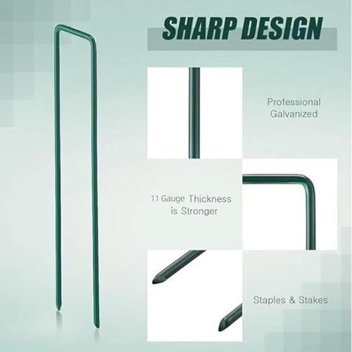 4 inch 25 Pack Green Galvanized Landscape Staples 11 Gauge Garden Stakes Pins Anti-Rust Ground Stakes U-Shaped Tent Stakes are Used for Weed Barrier, Irrigation Tubing, Yard Lawn, Landscape Fabric