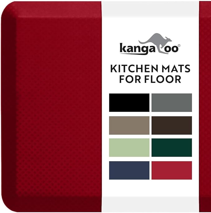 KANGAROO Thick Ergonomic Anti Fatigue Mats for Kitchen Floor, Cushioned Standing Office Desk Mat, Waterproof Scratch Resistant Topside, Supportive All Day Comfort Padded Foam Rugs, 20x32, Red